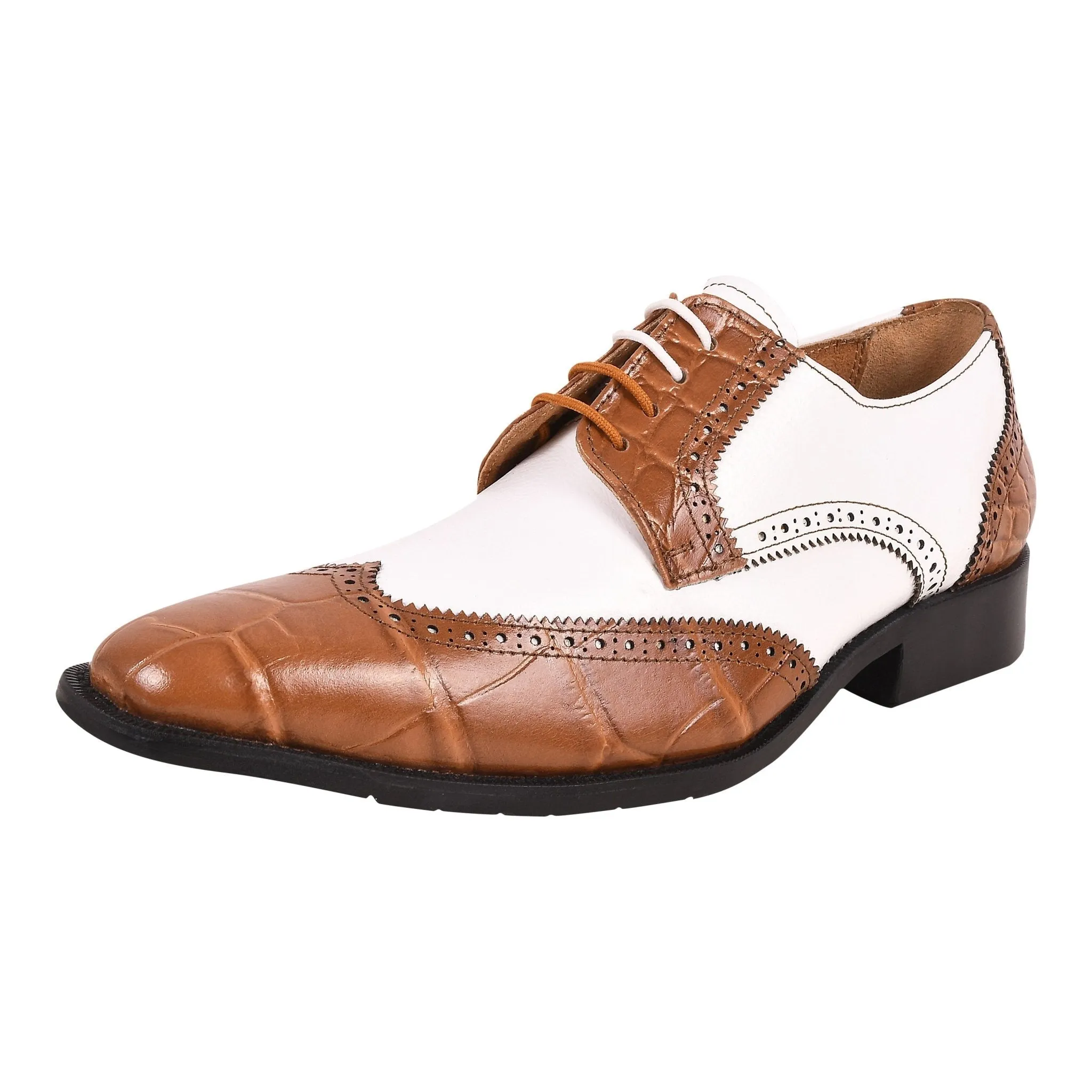 Macon Leather and Suede Crocodile Printed Oxford Dress Shoes