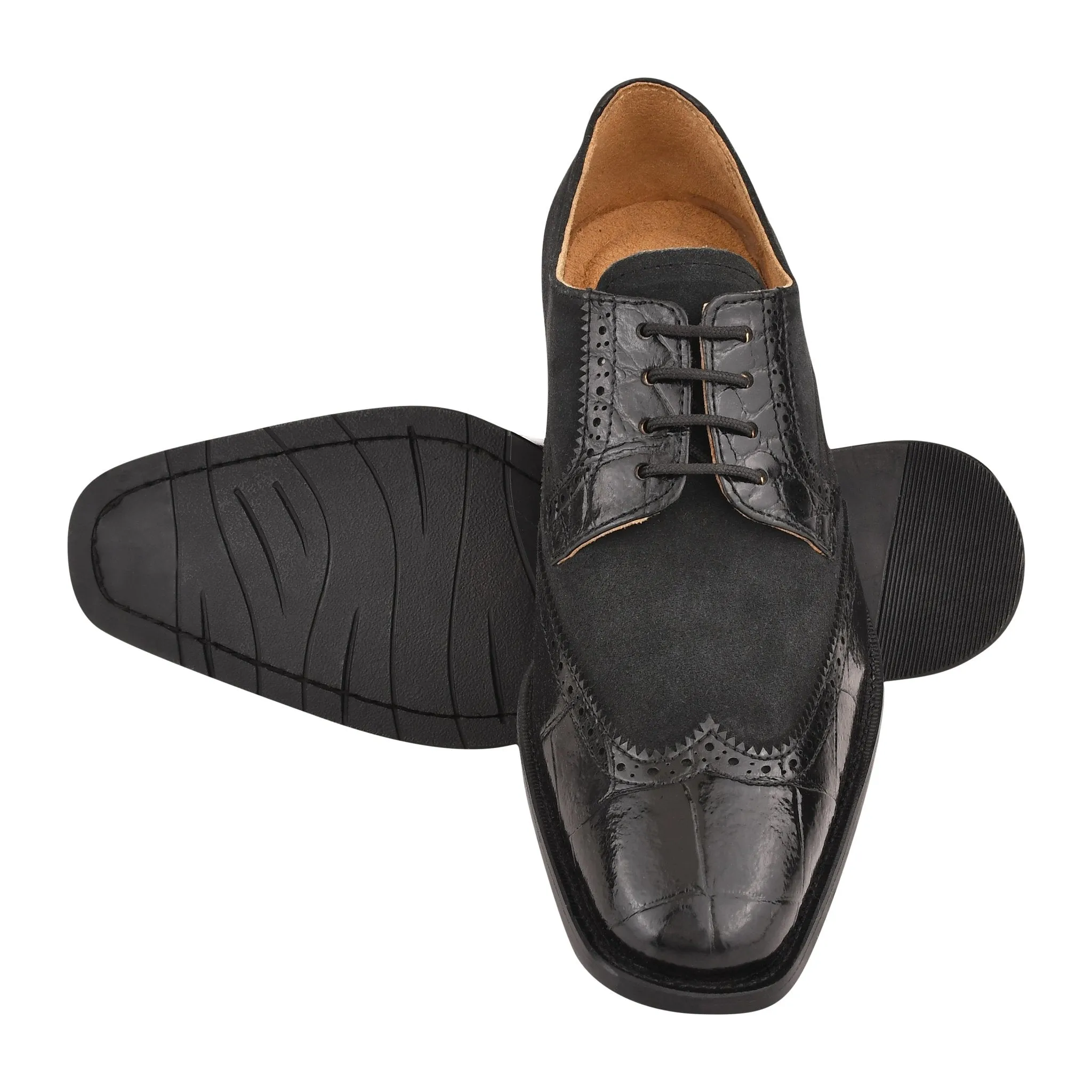 Macon Leather and Suede Crocodile Printed Oxford Dress Shoes