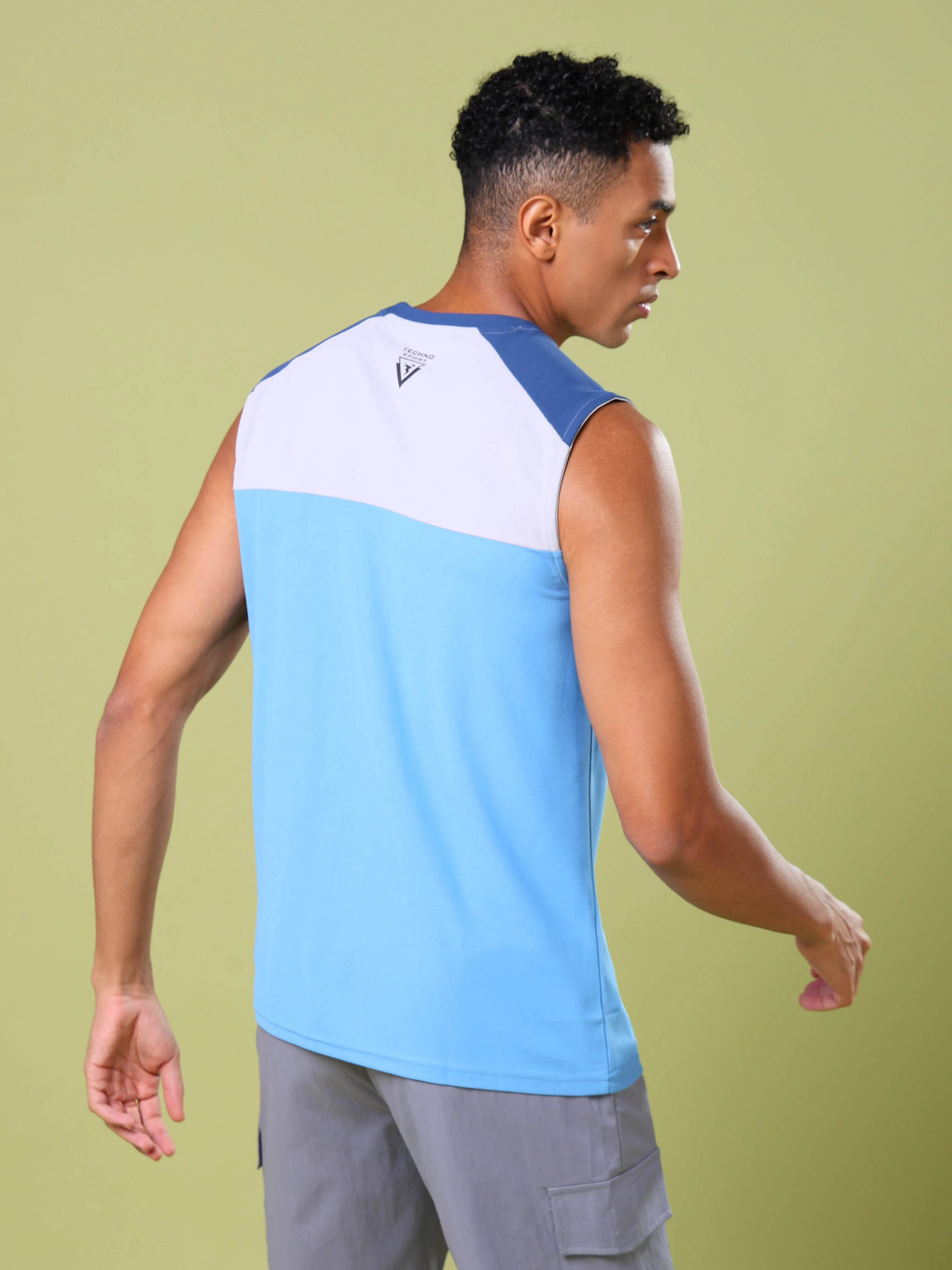 Men Colorblock Slim Fit Round Neck Sports Innerwear Vest with MATPIQ