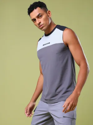 Men Colorblock Slim Fit Round Neck Sports Innerwear Vest with MATPIQ