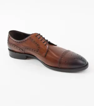 Men's Cognac Semi-Brogue Cap Toe Oxford Shoes