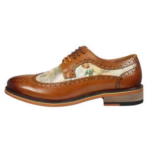 Men's Shoes Brown Iconic Print Leather Oxford Brogue Lace Up Formal Dress Shoe