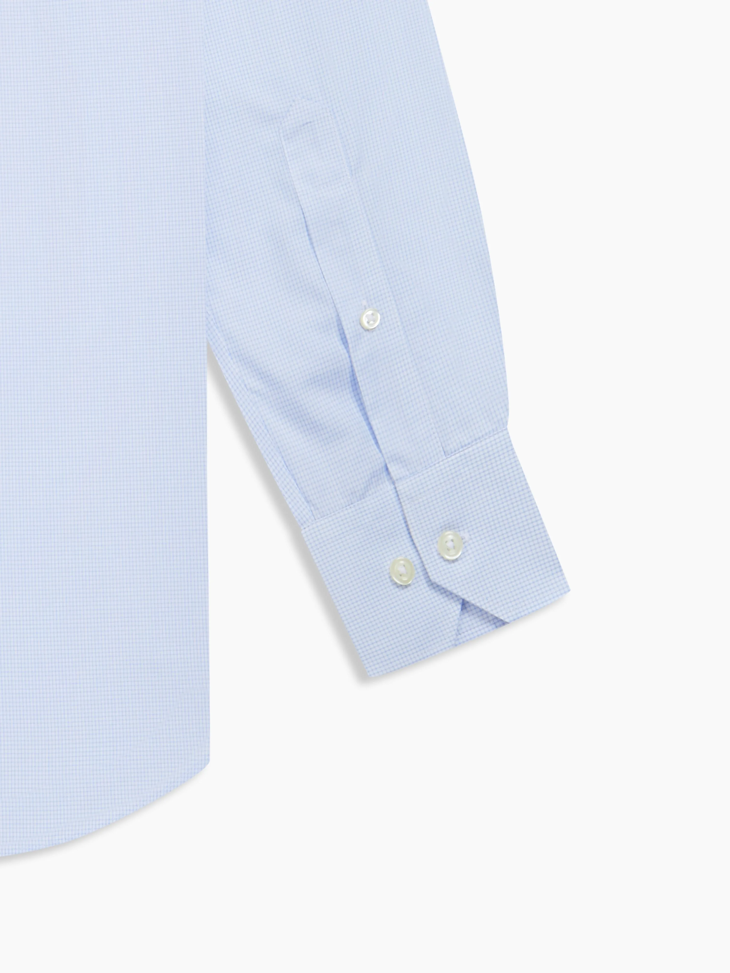 Non-Iron Blue Mini Rectangle Plain Weave Fitted Single Cuff Semi-Cutaway Collar Shirt