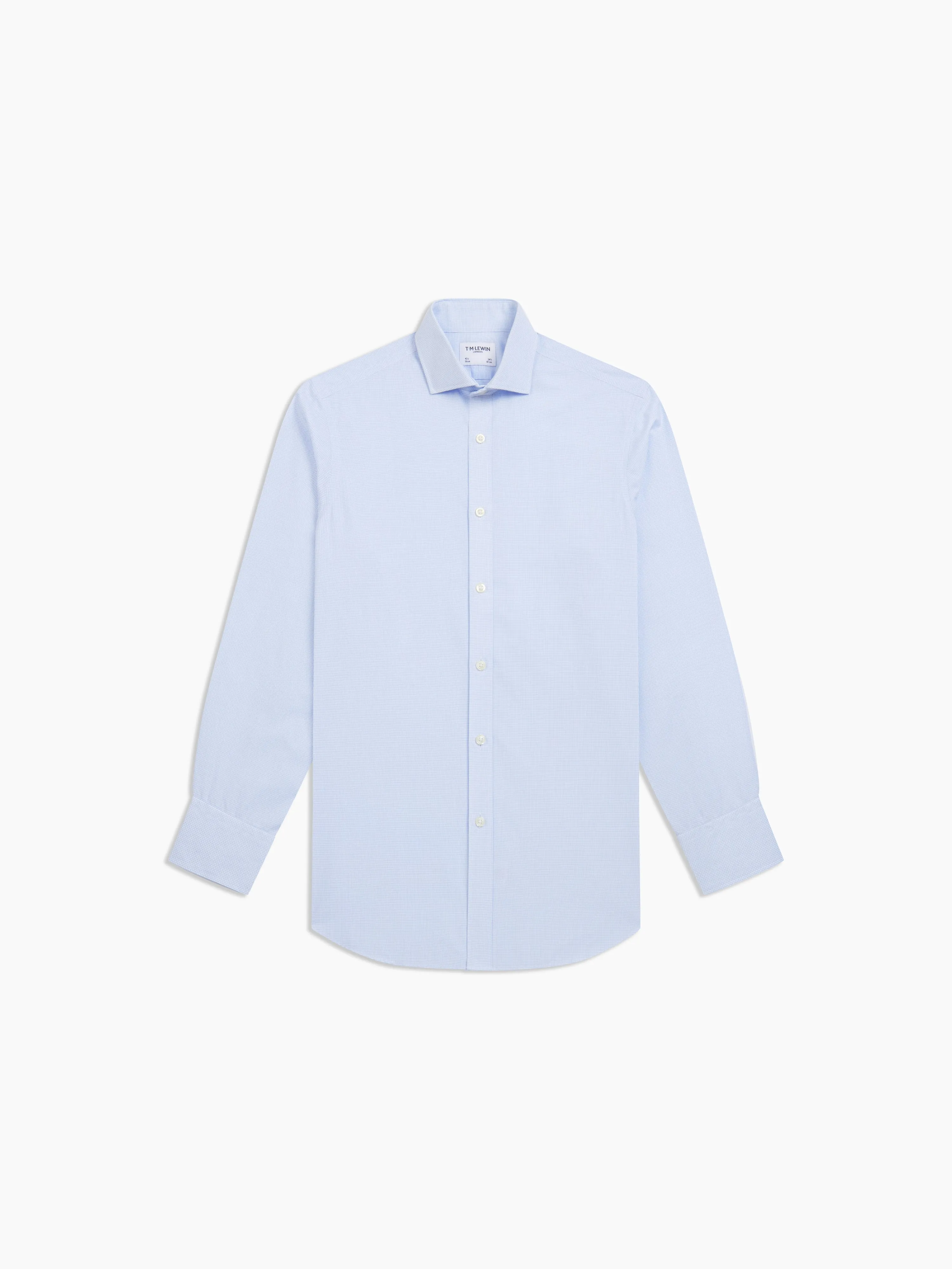 Non-Iron Blue Mini Rectangle Plain Weave Fitted Single Cuff Semi-Cutaway Collar Shirt