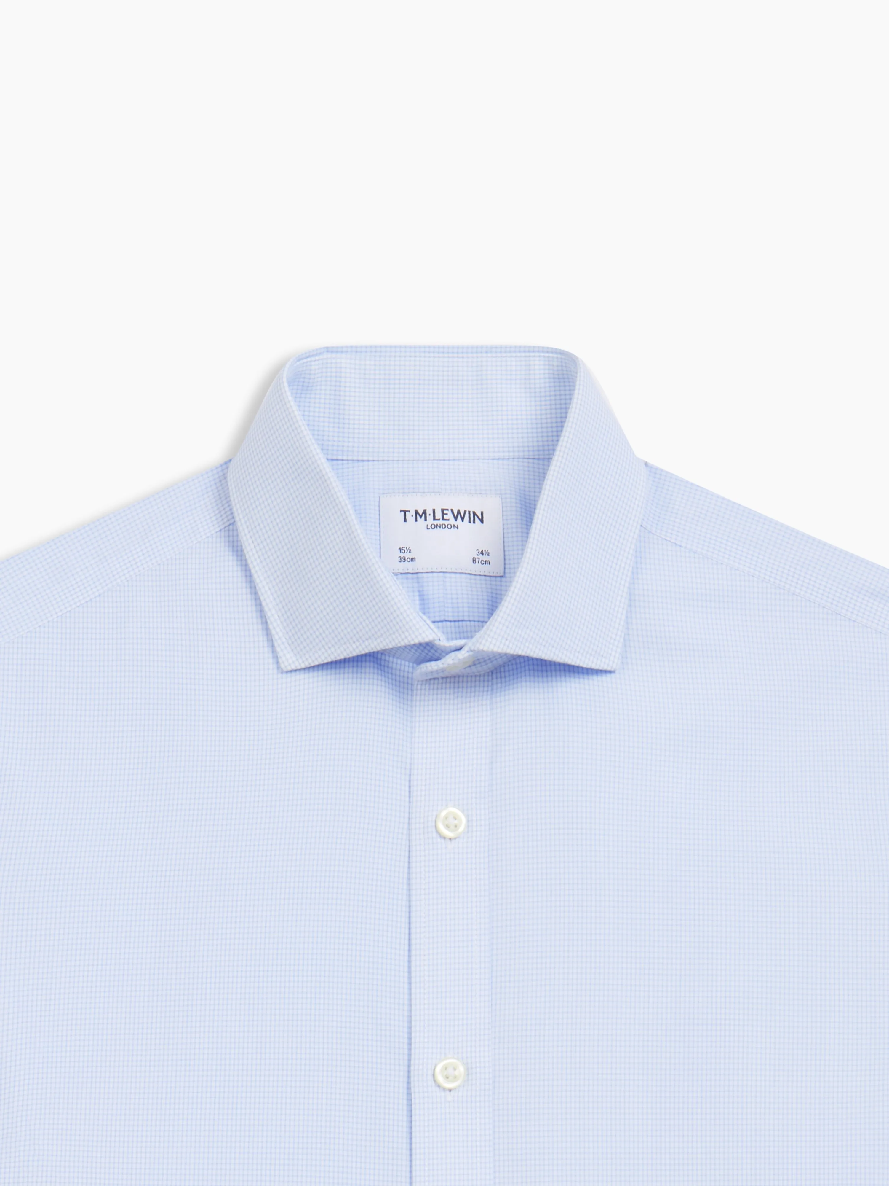 Non-Iron Blue Mini Rectangle Plain Weave Fitted Single Cuff Semi-Cutaway Collar Shirt