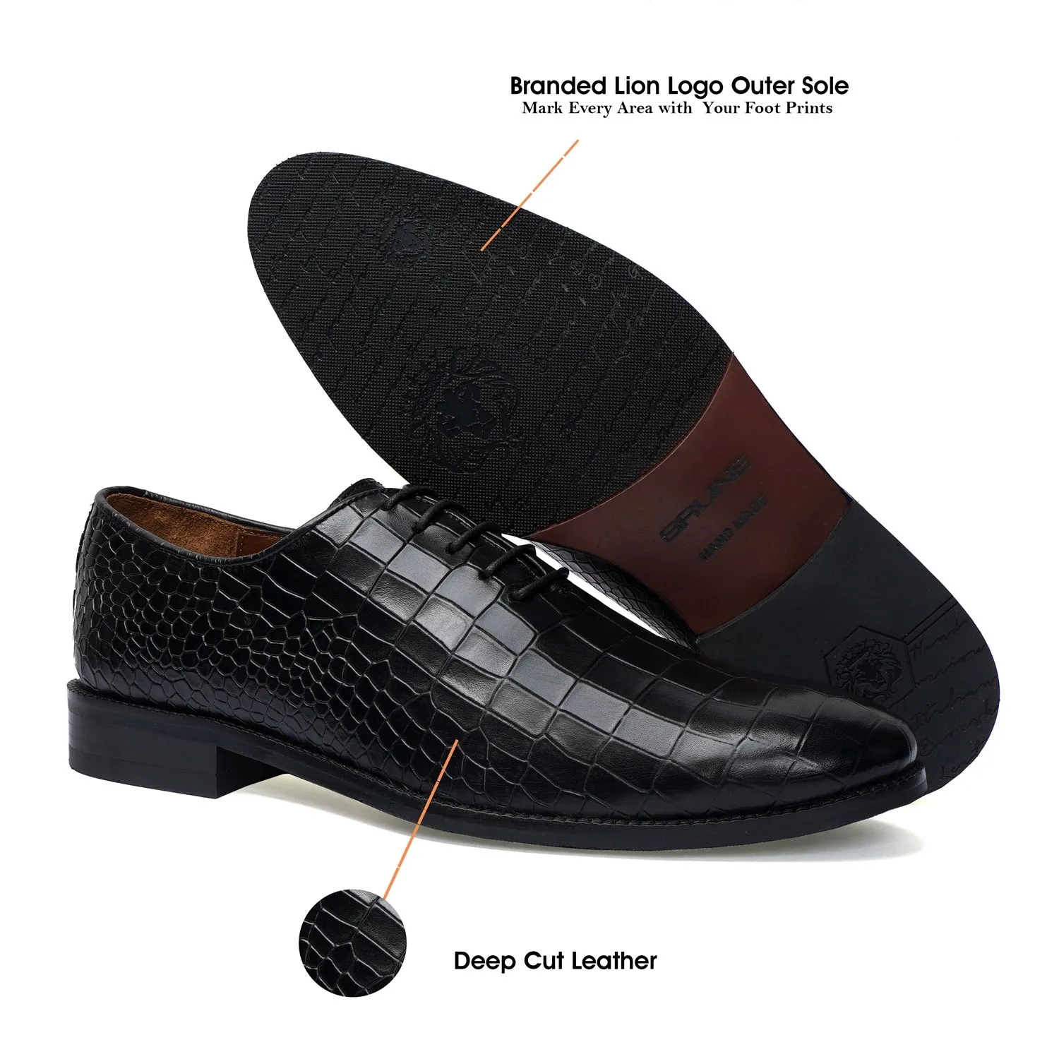 Oxford Lace-Up Black Formal Shoes in Deep Cut Leather