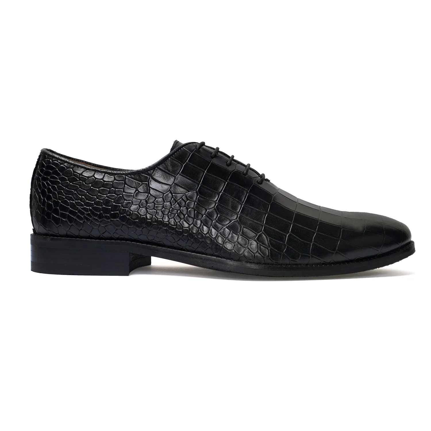 Oxford Lace-Up Black Formal Shoes in Deep Cut Leather