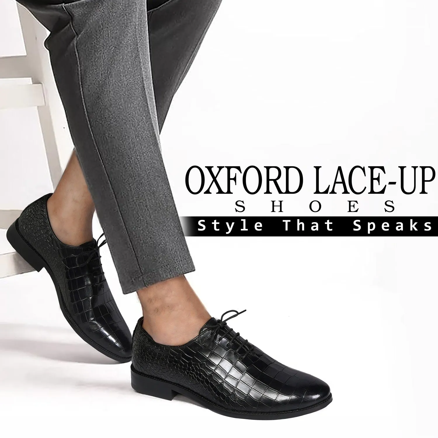 Oxford Lace-Up Black Formal Shoes in Deep Cut Leather