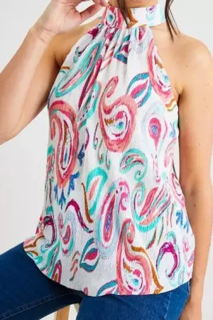 Paisley Plisse Halterneck Top