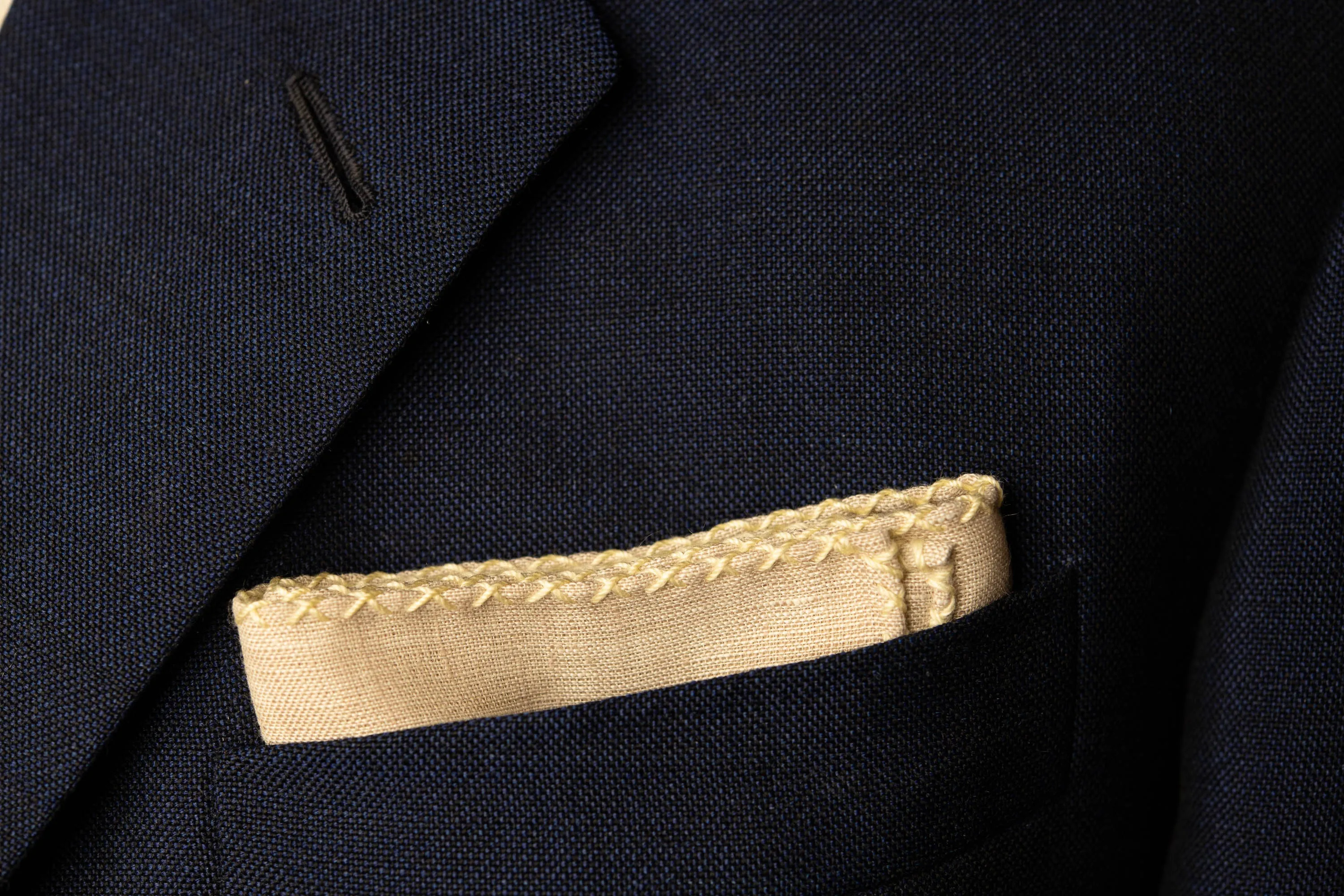 Pale Yellow X-Stitch Edge Light Brown Linen Pocket Square