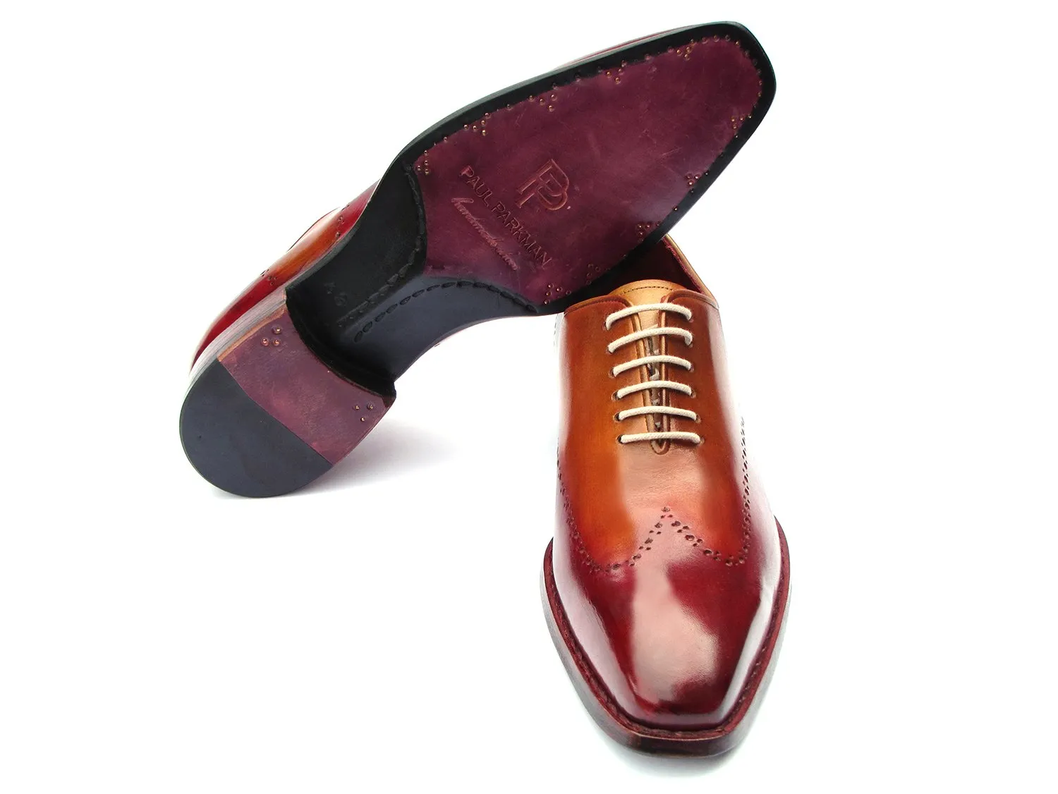 Paul Parkman Goodyear Welted Wingtip Oxfords in Bordeaux & Camel