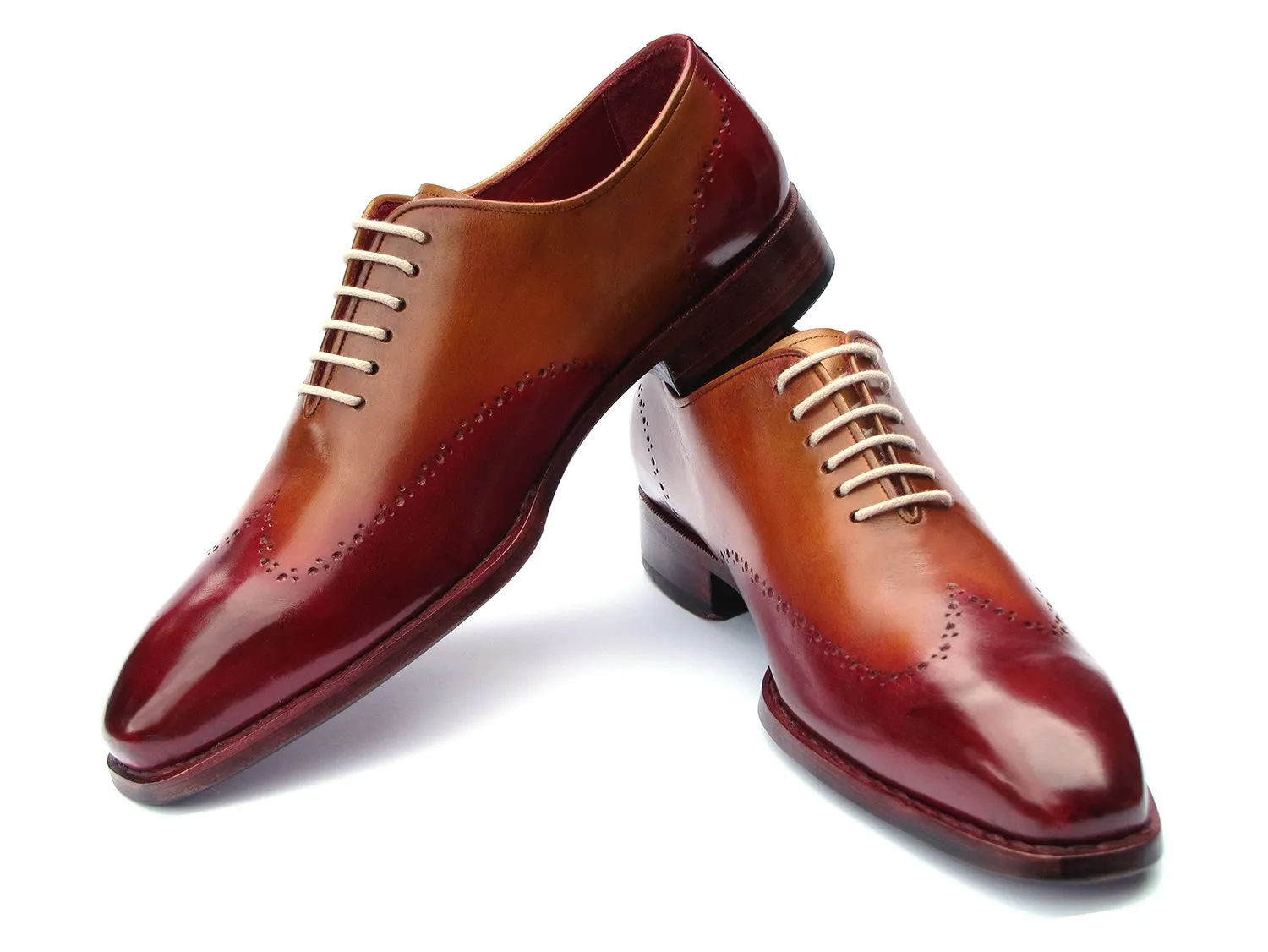 Paul Parkman Goodyear Welted Wingtip Oxfords in Bordeaux & Camel