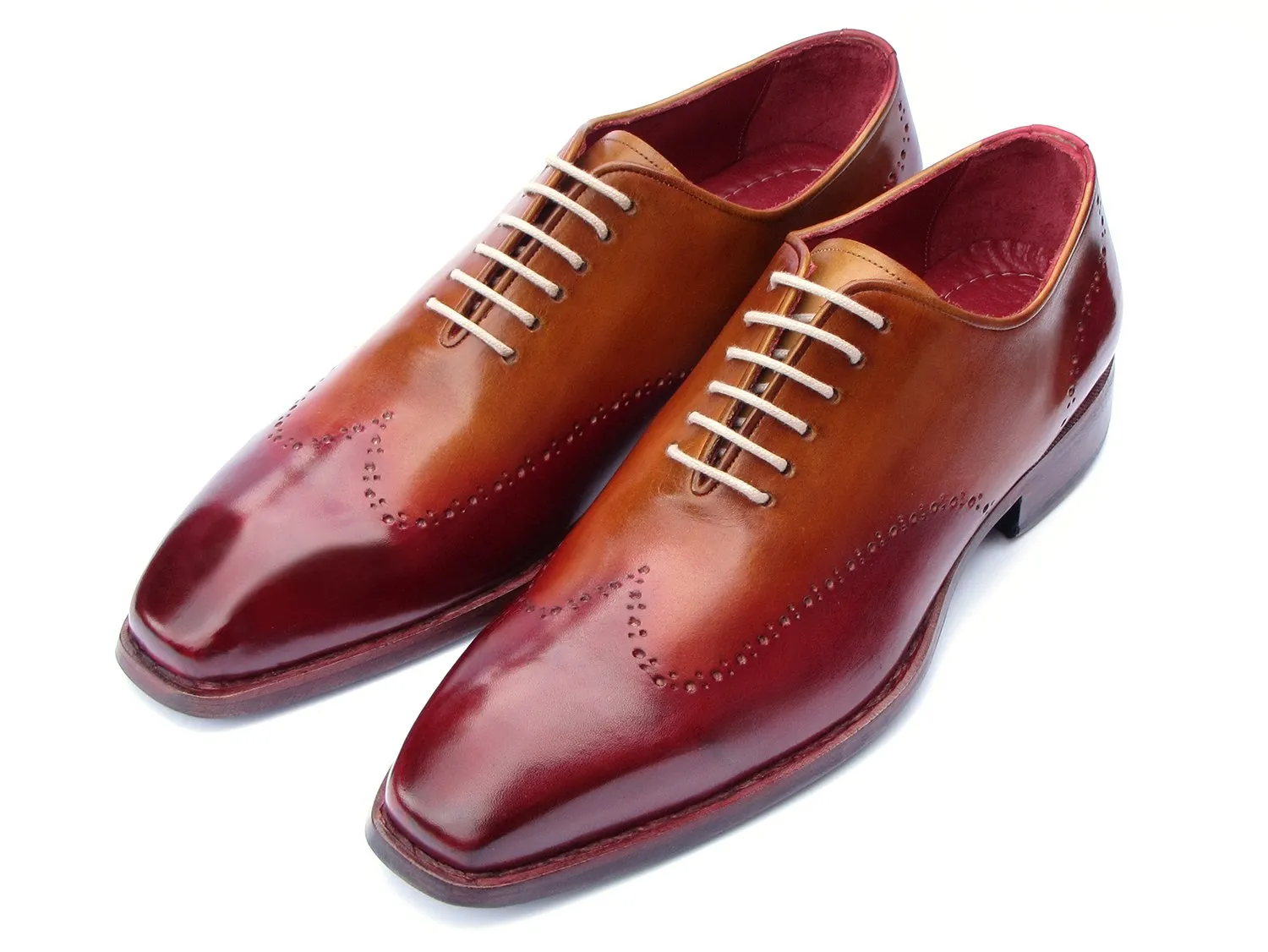 Paul Parkman Goodyear Welted Wingtip Oxfords in Bordeaux & Camel