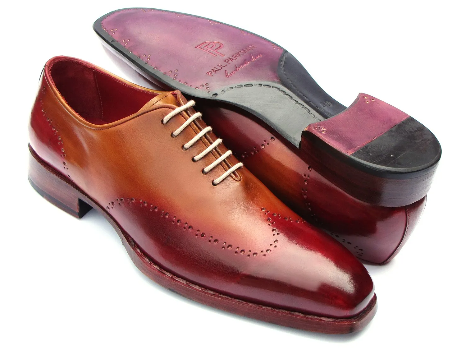 Paul Parkman Goodyear Welted Wingtip Oxfords in Bordeaux & Camel