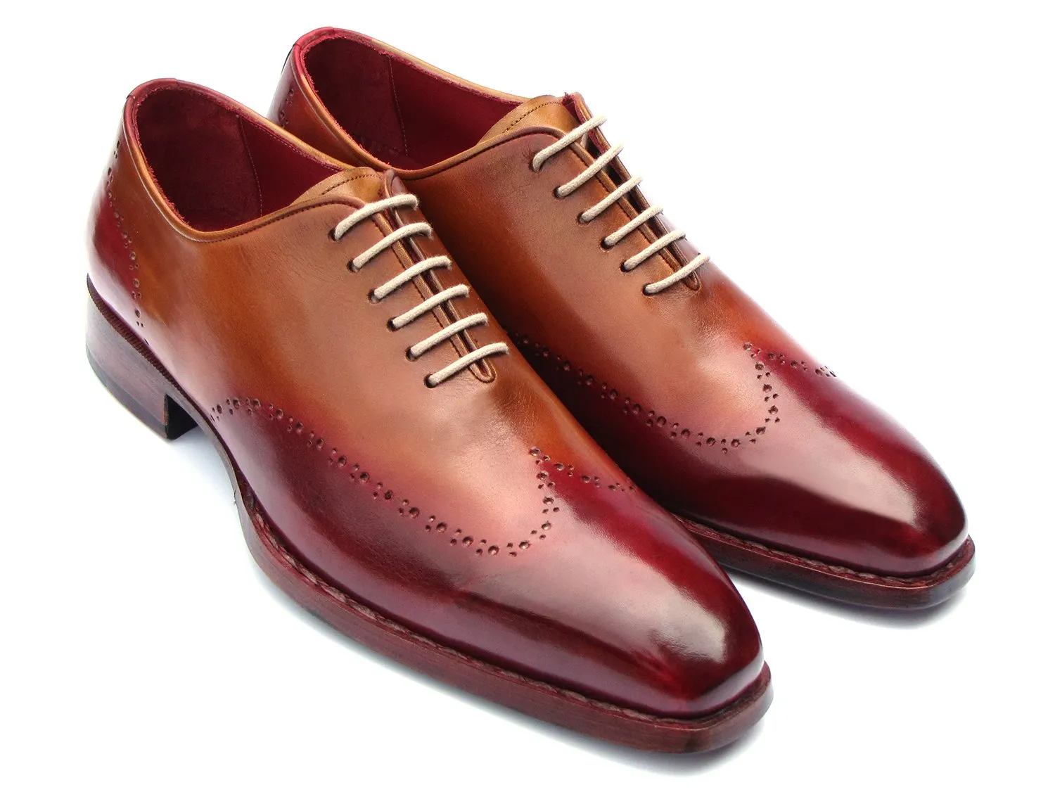 Paul Parkman Goodyear Welted Wingtip Oxfords in Bordeaux & Camel