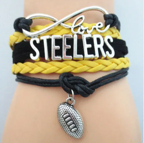 Pittsburgh Steelers bracelet | Leather adjustable football charm