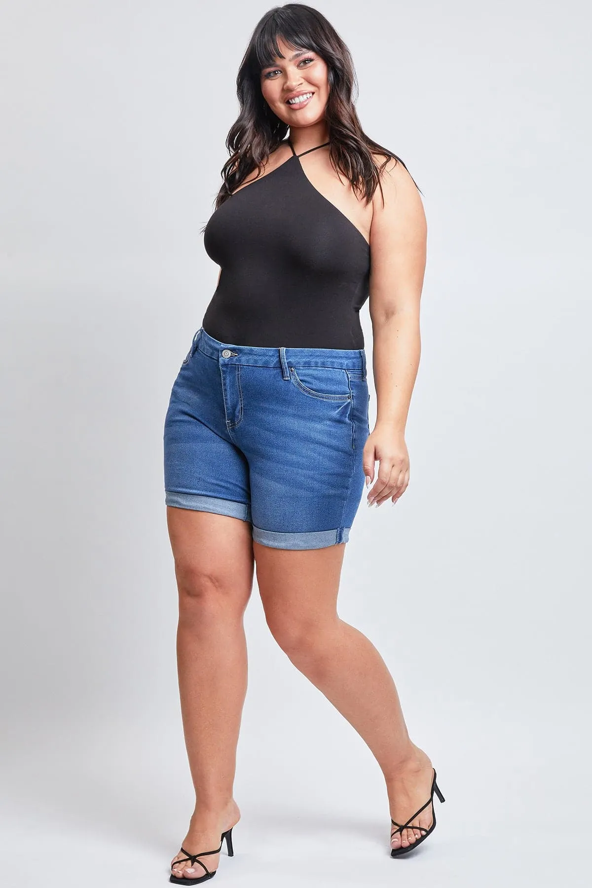 Plus Size Women's Curvy Fit Shorts With Rolled Cuffs