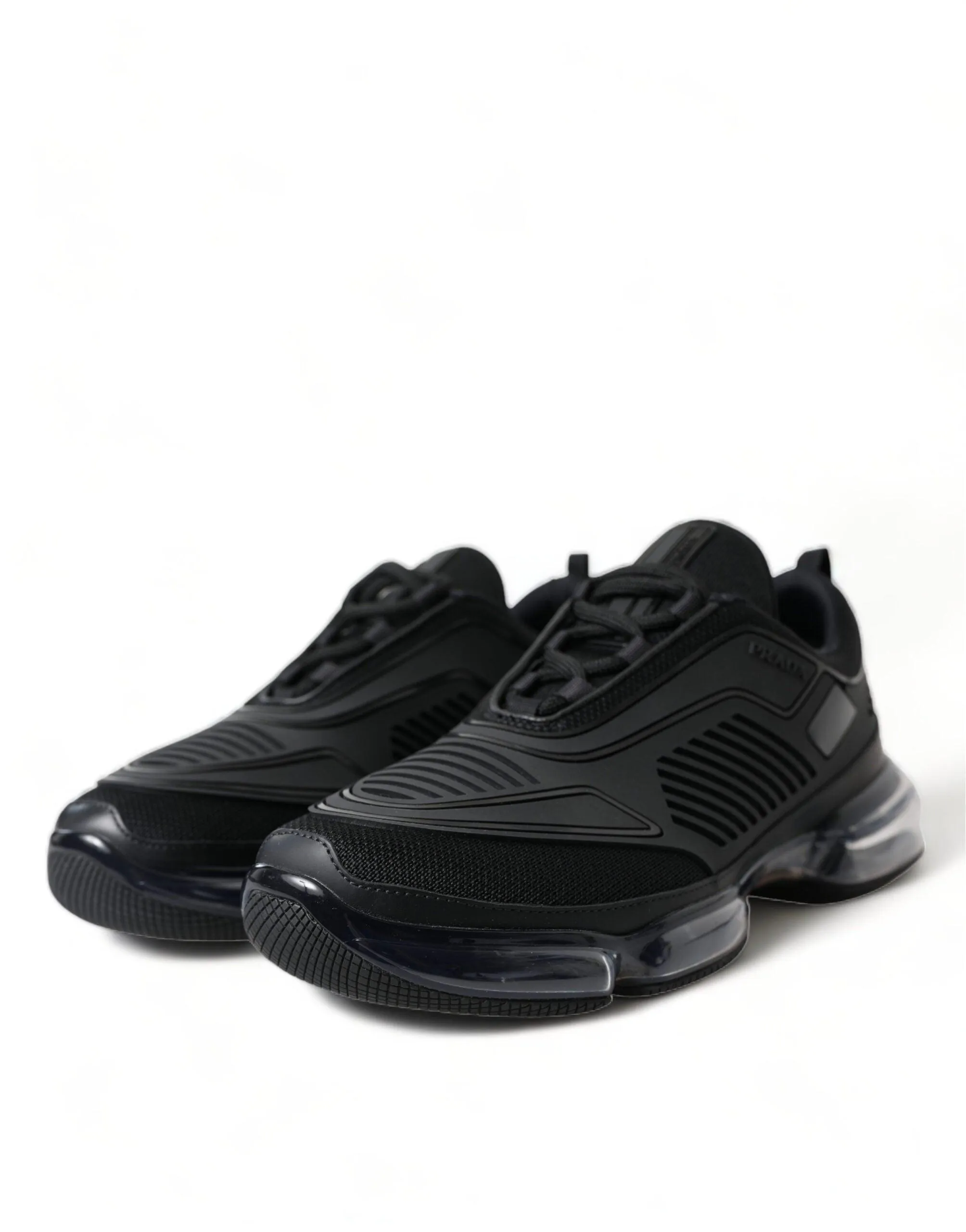 Prada Black Rubber Knit Slip On Low Top Sneakers Shoes