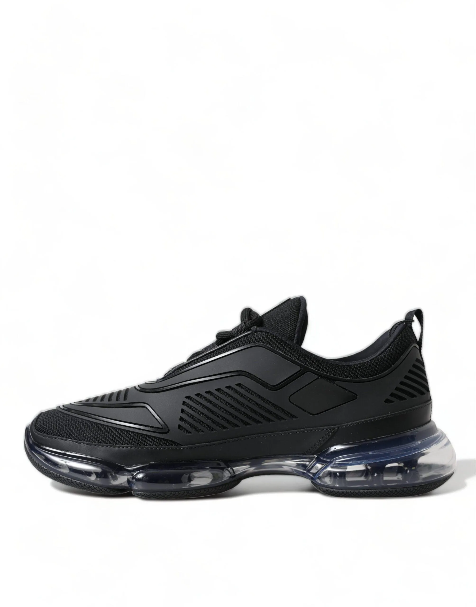 Prada Black Rubber Knit Slip On Low Top Sneakers Shoes