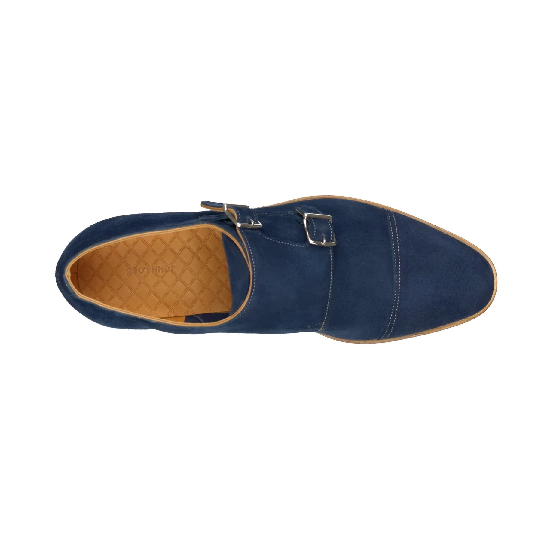 "William" Suede Double-Monk Shoes with Hand-Stitched Cap Toe in Royal Blue