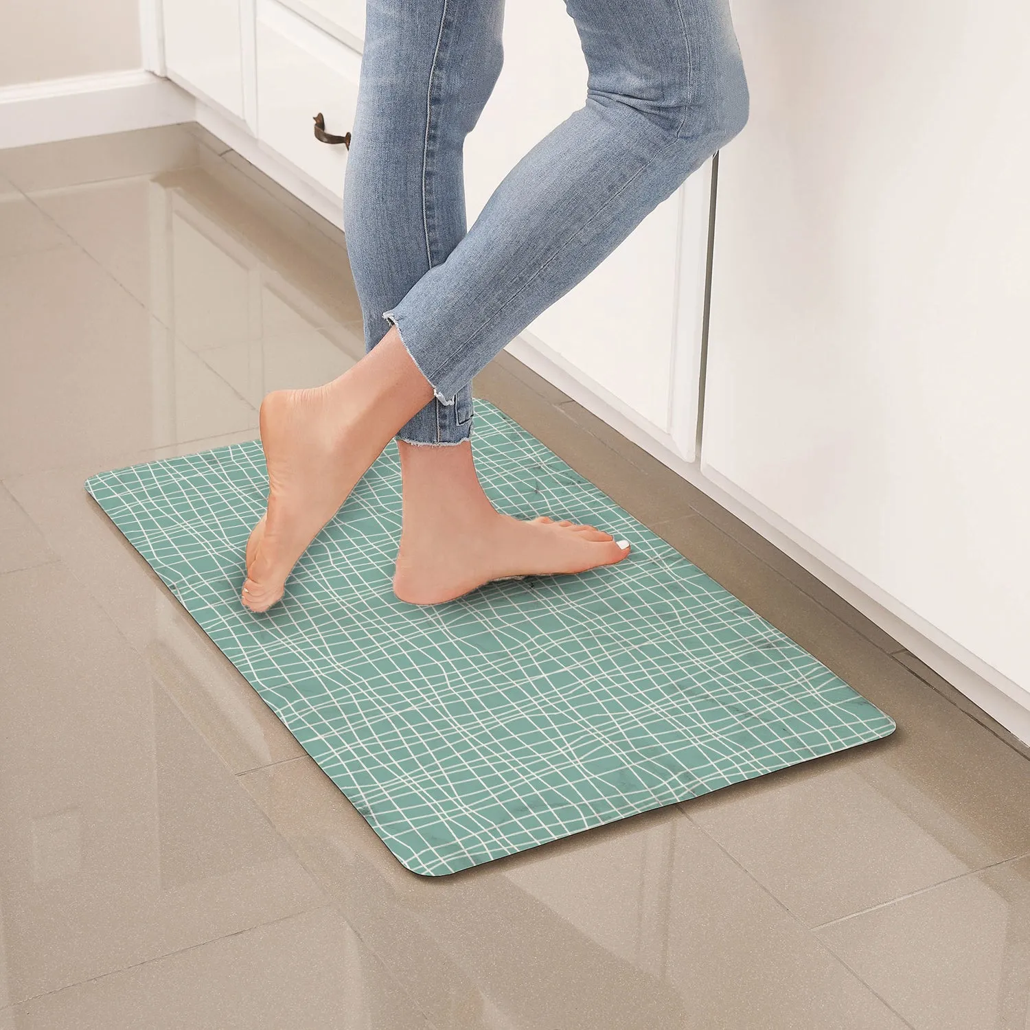 Simple Being Green Geometric Anti-Fatigue Kitchen Floor Mat (32" x 17.5")