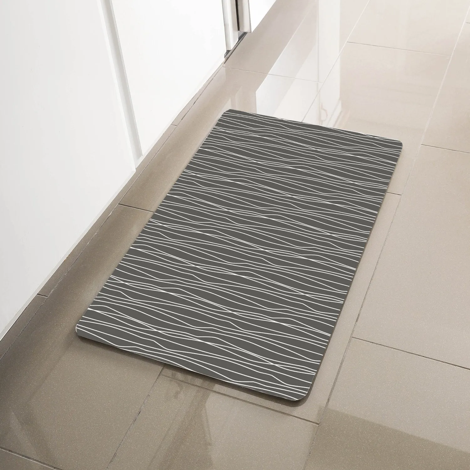 Simple Being Grey Geometric Anti-Fatigue Kitchen Floor Mat (32" x 17.5")