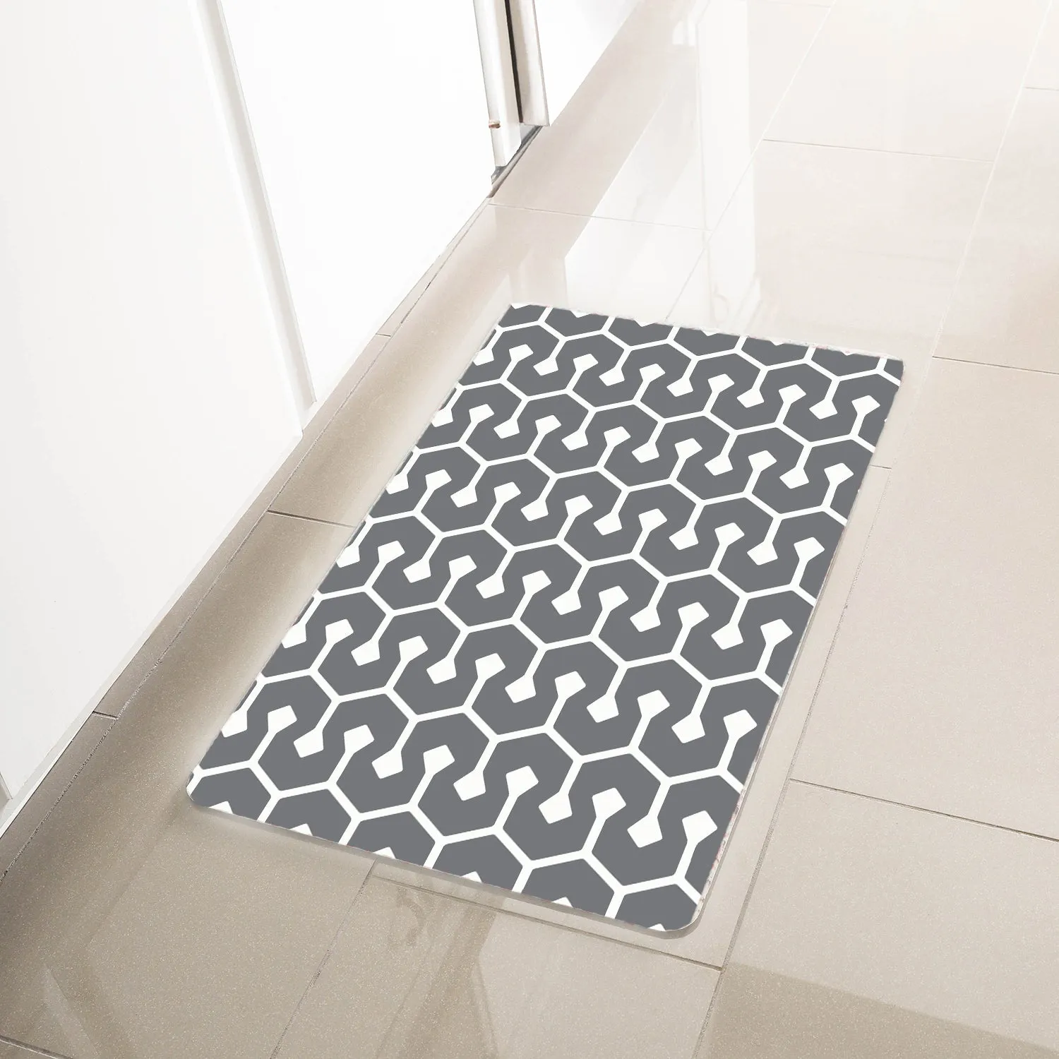 Simple Being Grey Geometric Anti-Fatigue Kitchen Floor Mat (32" x 17.5")