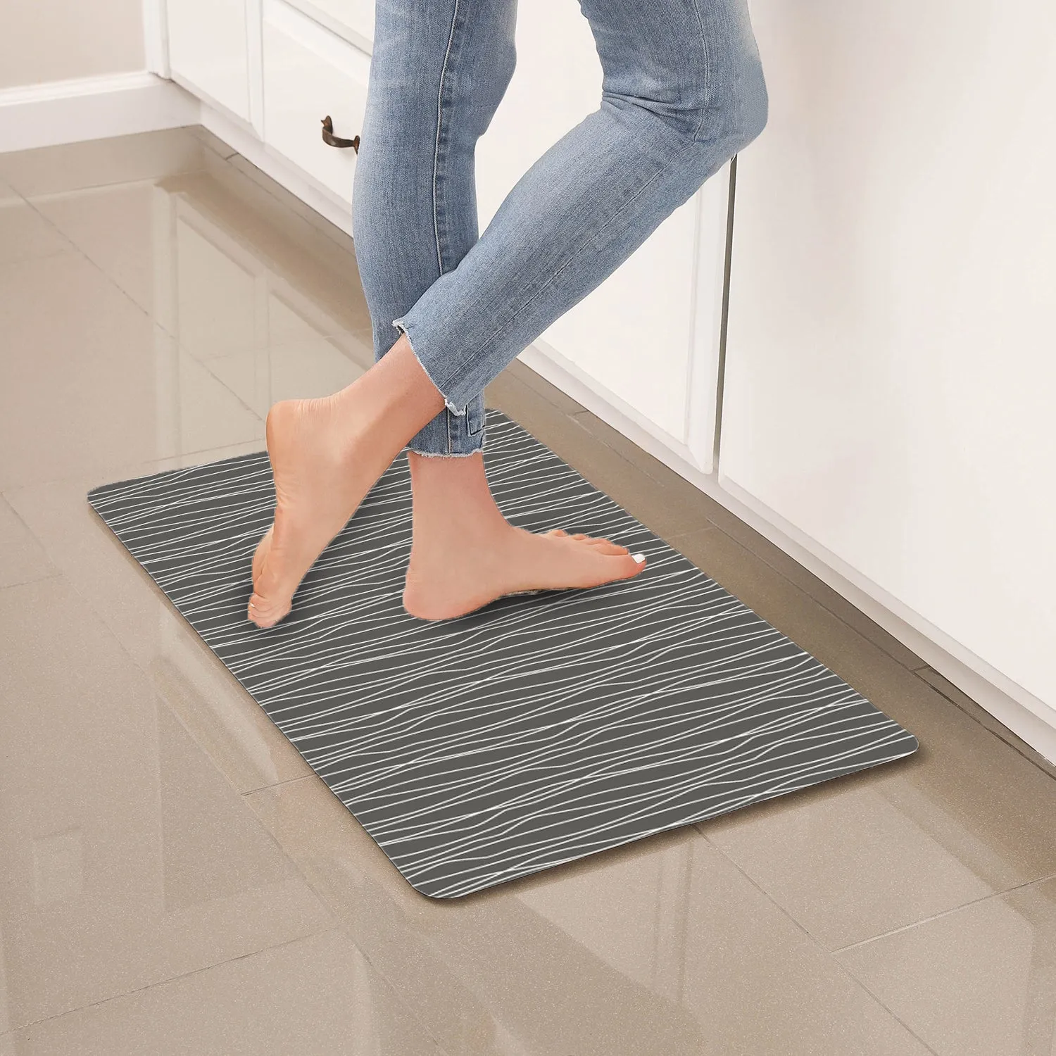 Simple Being Grey Geometric Anti-Fatigue Kitchen Floor Mat (32" x 17.5")