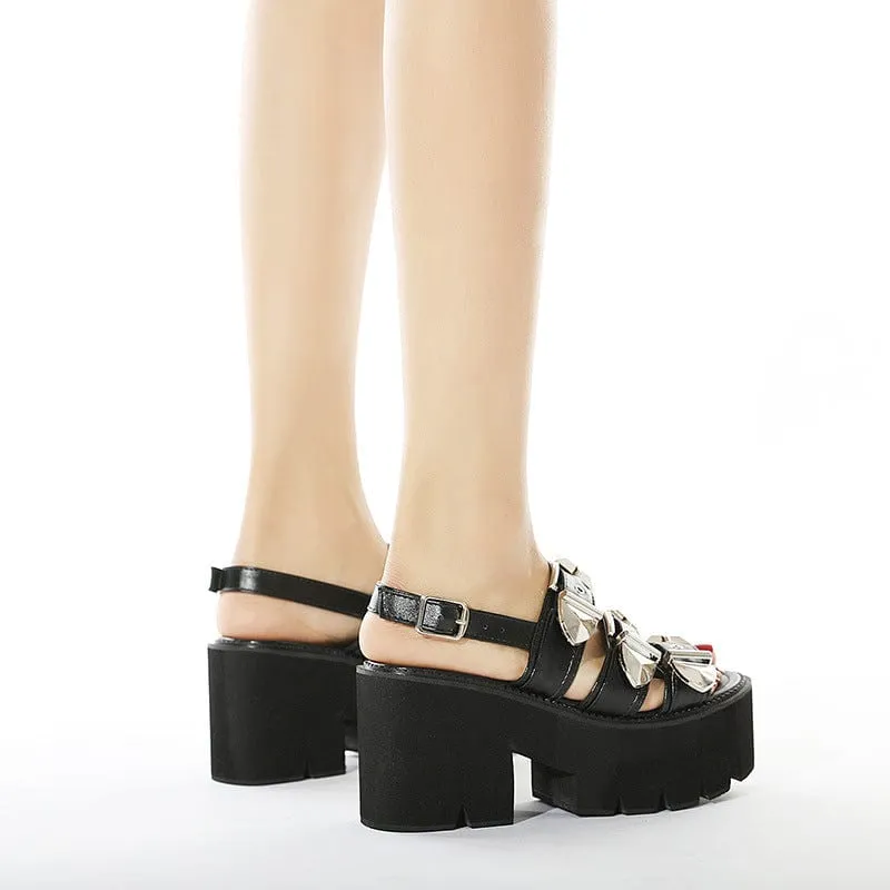 Strappy Buckle Design Heeled Sandals