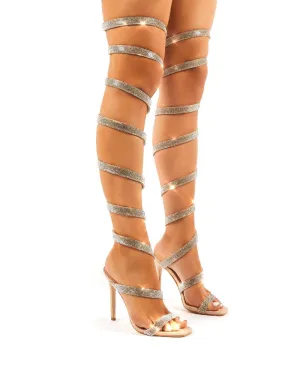 Stunner Diamante Nude Thigh High Spiral Wrap Around Stiletto High Heels