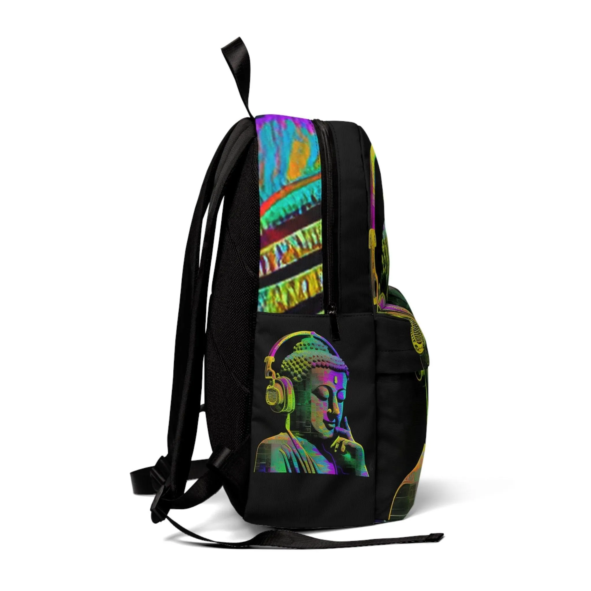 Subtle Smiling Buddha with Headphones Meta Zen Music Tribal Fusion Backpack Unisex Classic Backpack (PROTOTYPE)