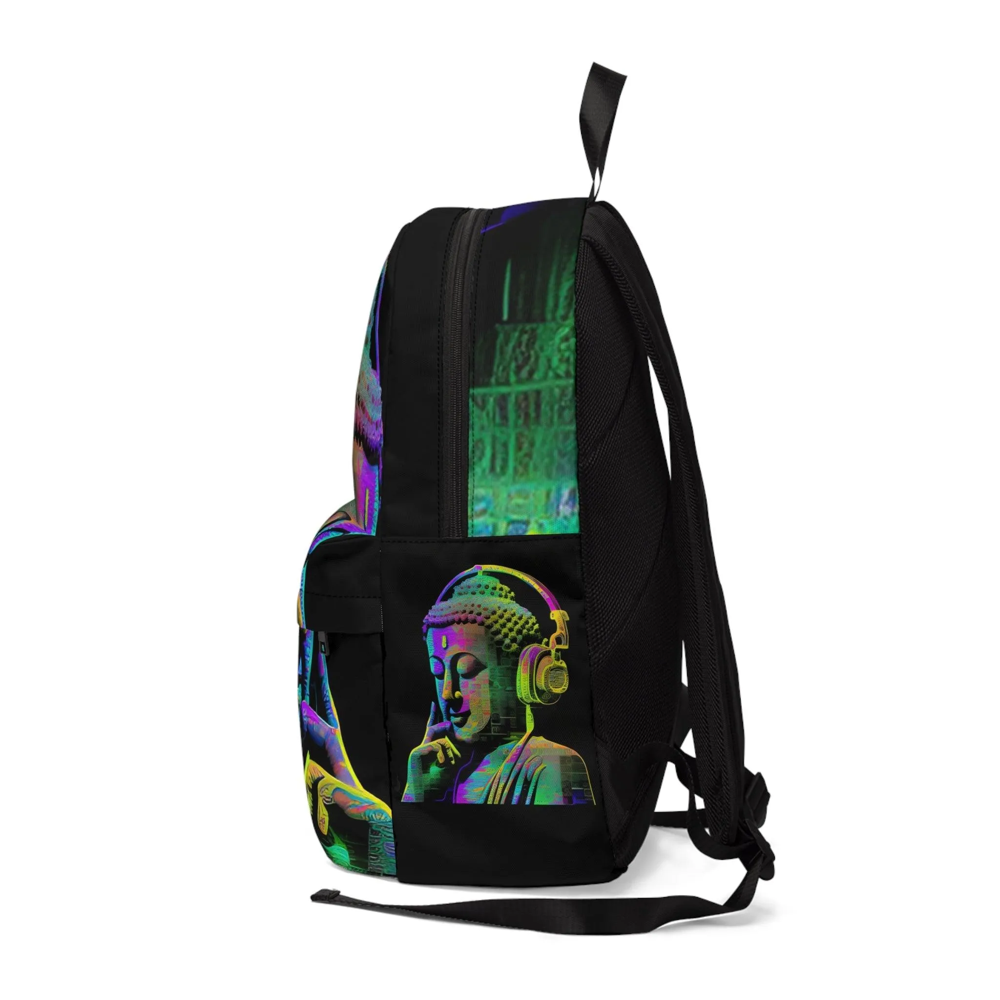 Subtle Smiling Buddha with Headphones Meta Zen Music Tribal Fusion Backpack Unisex Classic Backpack