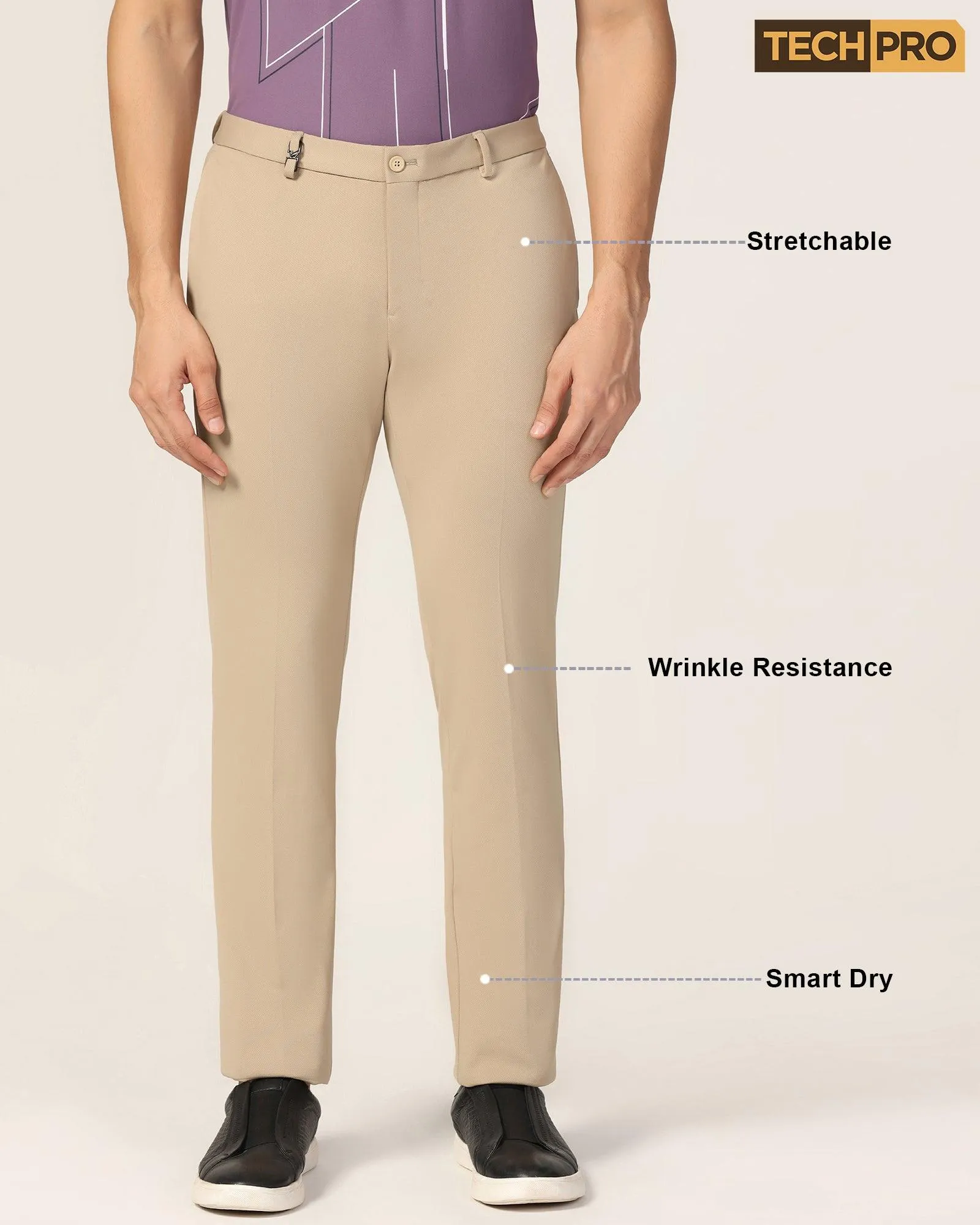 TechPro Super Slim Phoenix Formal Beige Textured Trouser - Meteor