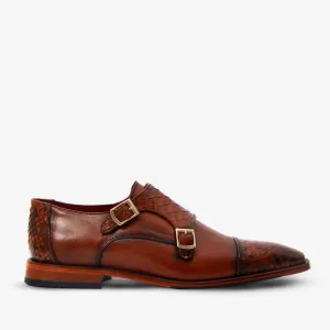 The Bishkek Tan Leather Cap Toe Double Monk Strap Men  Shoe