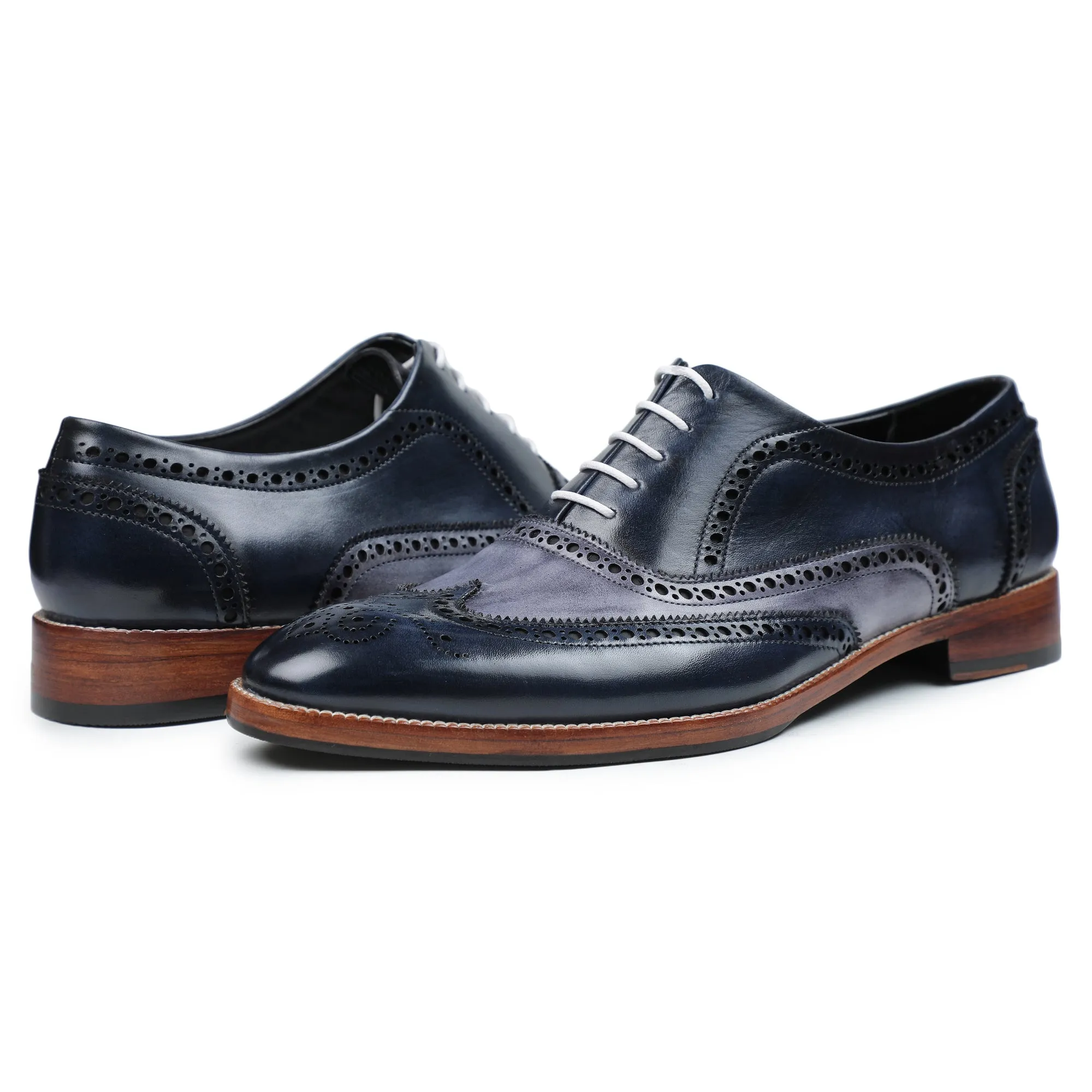 Wingtip Brogue Oxford - Navy & Grey