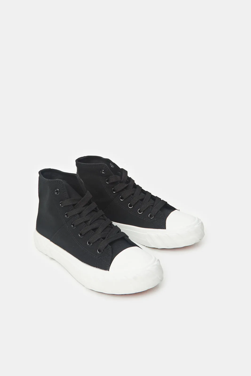 Women White And Black Canvas High Top