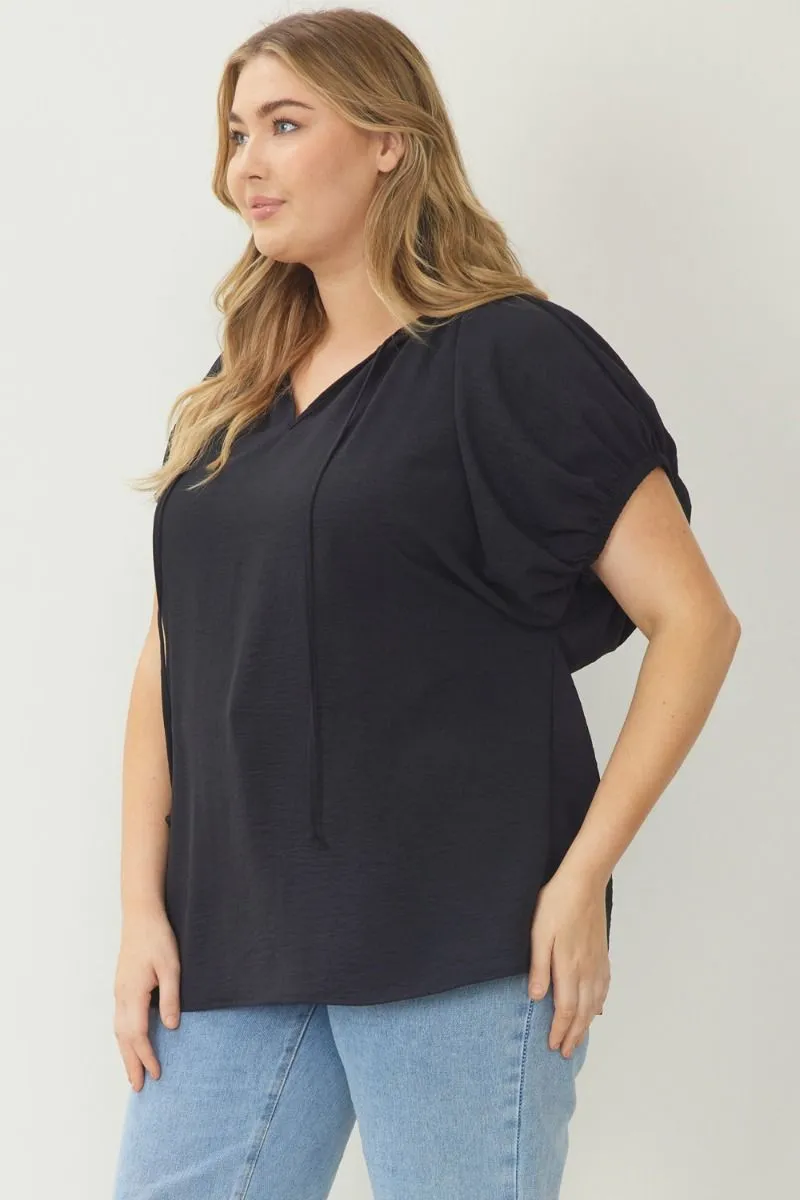 Work It Bubble Sleeve Top *Curvy* - Black