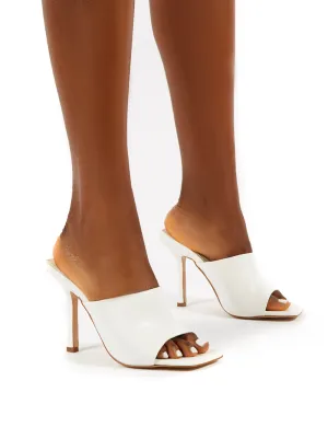 Zavia White Square Toe Mules Sandal Heels